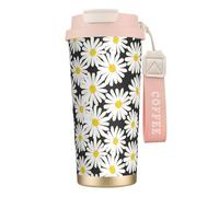 YXDVPALNE Margarita blanca y negra,Taza de café de acero inoxidable 316 con cordón, vaso térmico de viaje para coche, 500 ml