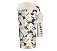 YXDVPALNE Margarita blanca y negra,Taza de café de acero inoxidable 316 con cordón, vaso térmico de viaje para coche, 500 ml