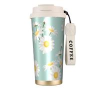 YXDVPALNE Margarita exuberante flor floral,Taza de café de acero inoxidable 316 con cordón, vaso térmico de viaje para coche, 500 ml