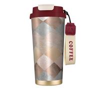 YXDVPALNE Mármol Argyle de cobre y oro rosa ruborizado,Taza de café de acero inoxidable 316 con cordón, vaso térmico de viaje para coche, 500 ml