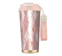 YXDVPALNE Mármol geométrico de lujo,Taza de café de acero inoxidable 316 con cordón, vaso térmico de viaje para coche, 500 ml
