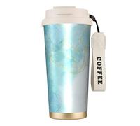 YXDVPALNE Mármol líquido azul,Taza de café de acero inoxidable 316 con cordón, vaso térmico de viaje para coche, 500 ml