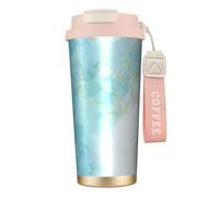 YXDVPALNE Mármol líquido azul,Taza de café de acero inoxidable 316 con cordón, vaso térmico de viaje para coche, 500 ml