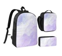YXDVPALNE Mármol líquido pastel morado,Mochila para estudiantes, bolsa de almuerzo y estuche de lápices (3 piezas)