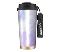 YXDVPALNE Mármol líquido pastel morado,Taza de café de acero inoxidable 316 con cordón, vaso térmico de viaje para coche, 500 ml