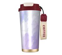 YXDVPALNE Mármol líquido pastel morado,Taza de café de acero inoxidable 316 con cordón, vaso térmico de viaje para coche, 500 ml