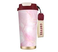 YXDVPALNE Mármol rosa pastel Rpse,Taza de café de acero inoxidable 316 con cordón, vaso térmico de viaje para coche, 500 ml