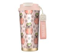 YXDVPALNE Melocotón perro rosa,Taza de café de acero inoxidable 316 con cordón, vaso térmico de viaje para coche, 500 ml