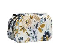 YXDVPALNE Mostaza Azul Floral Estuche para lápices portátil con Doble Concha y Cremallera