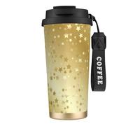 YXDVPALNE Muchas estrellas doradas sin costuras,Taza de café de acero inoxidable 316 con cordón, vaso térmico de viaje para coche, 500 ml