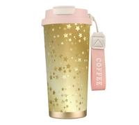 YXDVPALNE Muchas estrellas doradas sin costuras,Taza de café de acero inoxidable 316 con cordón, vaso térmico de viaje para coche, 500 ml