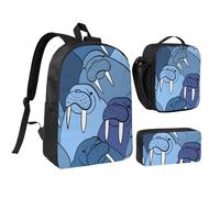 YXDVPALNE Muro de morsa,Mochila para estudiantes, bolsa de almuerzo y estuche de lápices (3 piezas)