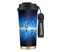YXDVPALNE Nota musical azul,Taza de café de acero inoxidable 316 con cordón, vaso térmico de viaje para coche, 500 ml