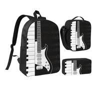YXDVPALNE Notas de guitarra y pentagrama,Mochila para estudiantes, bolsa de almuerzo y estuche de lápices (3 piezas)