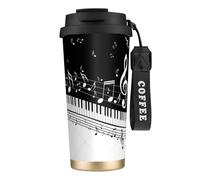 YXDVPALNE Notas musicales voladoras Teclas de piano musicales,Taza de café de acero inoxidable 316 con cordón, vaso térmico de viaje para coche, 500 ml
