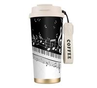YXDVPALNE Notas musicales voladoras Teclas de piano musicales,Taza de café de acero inoxidable 316 con cordón, vaso térmico de viaje para coche, 500 ml