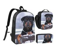 YXDVPALNE Ojos de collar de nieve para perros rottweiler,Mochila para estudiantes, bolsa de almuerzo y estuche de lápices (3 piezas)
