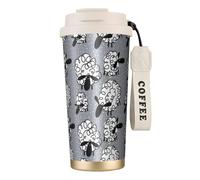 YXDVPALNE Oveja graciosa,Taza de café de acero inoxidable 316 con cordón, vaso térmico de viaje para coche, 500 ml