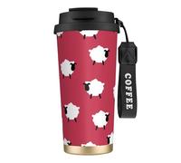 YXDVPALNE Oveja linda de dibujos animados, oveja blanca, oveja roja impresa,Taza de café de acero inoxidable 316 con cordón, vaso térmico de viaje para coche, 500 ml