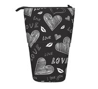 YXDVPALNE Palabras de Amor escritas a Mano con Corazones,Estuche telescópico para lápices, Soporte para lápices con Cremallera.