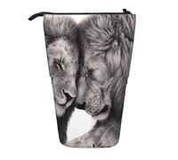 YXDVPALNE Parejas de Leones Blancos y Negros,Estuche telescópico para lápices, Soporte para lápices con Cremallera.