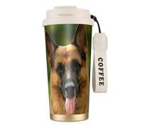 YXDVPALNE Pastor alemán feliz impreso,Taza de café de acero inoxidable 316 con cordón, vaso térmico de viaje para coche, 500 ml
