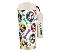YXDVPALNE Pastor australiano colorido y juguetón,Taza de café de acero inoxidable 316 con cordón, vaso térmico de viaje para coche, 500 ml
