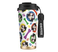 YXDVPALNE Pastor australiano colorido y juguetón,Taza de café de acero inoxidable 316 con cordón, vaso térmico de viaje para coche, 500 ml