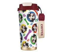 YXDVPALNE Pastor australiano colorido y juguetón,Taza de café de acero inoxidable 316 con cordón, vaso térmico de viaje para coche, 500 ml