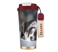 YXDVPALNE Pastor australiano de invierno blanco como la nieve, perros grises,Taza de café de acero inoxidable 316 con cordón, vaso térmico de viaje para coche, 500 ml