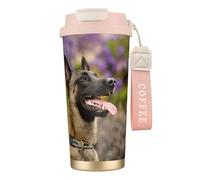 YXDVPALNE Pastor belga malinois Mascotas Perros Pastor belga malinois,Taza de café de acero inoxidable 316 con cordón, vaso térmico de viaje para coche, 500 ml