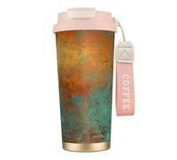 YXDVPALNE Pátina de cobre rica y moderna, metálica,Taza de café de acero inoxidable 316 con cordón, vaso térmico de viaje para coche, 500 ml
