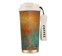 YXDVPALNE Pátina de cobre rica y moderna, metálica,Taza de café de acero inoxidable 316 con cordón, vaso térmico de viaje para coche, 500 ml