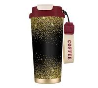 YXDVPALNE Patrón de brillo dorado,Taza de café de acero inoxidable 316 con cordón, vaso térmico de viaje para coche, 500 ml