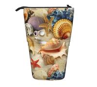 YXDVPALNE Patrón de Conchas de Playa,Estuche telescópico para lápices, Soporte para lápices con Cremallera.