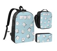 YXDVPALNE Patrón de dientes Diente Caricatura dental,Mochila para estudiantes, bolsa de almuerzo y estuche de lápices (3 piezas)