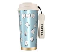 YXDVPALNE Patrón de dientes Diente Caricatura dental,Taza de café de acero inoxidable 316 con cordón, vaso térmico de viaje para coche, 500 ml