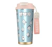 YXDVPALNE Patrón de dientes Diente Caricatura dental,Taza de café de acero inoxidable 316 con cordón, vaso térmico de viaje para coche, 500 ml