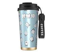 YXDVPALNE Patrón de dientes Diente Caricatura dental,Taza de café de acero inoxidable 316 con cordón, vaso térmico de viaje para coche, 500 ml