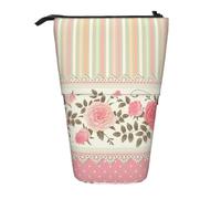 YXDVPALNE Patrón de Encaje Floral Vintage Shabby Chic con combinación de Lunares y Rayas Neutras en Tonos Rosas,Estuche telescópico para lápices, Soporte para lápices con Cremallera.