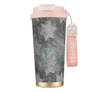 YXDVPALNE Patrón de estrella de metal retro,Taza de café de acero inoxidable 316 con cordón, vaso térmico de viaje para coche, 500 ml