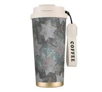 YXDVPALNE Patrón de estrella de metal retro,Taza de café de acero inoxidable 316 con cordón, vaso térmico de viaje para coche, 500 ml