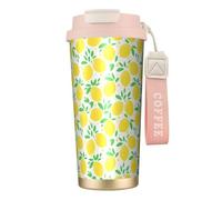 YXDVPALNE Patrón de limón amarillo y hoja verde,Taza de café de acero inoxidable 316 con cordón, vaso térmico de viaje para coche, 500 ml