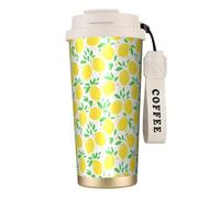 YXDVPALNE Patrón de limón amarillo y hoja verde,Taza de café de acero inoxidable 316 con cordón, vaso térmico de viaje para coche, 500 ml