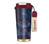YXDVPALNE Patrón de mármol azul marino y cobre falso,Taza de café de acero inoxidable 316 con cordón, vaso térmico de viaje para coche, 500 ml
