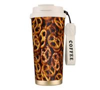 YXDVPALNE Patrón de pan de pretzels,Taza de café de acero inoxidable 316 con cordón, vaso térmico de viaje para coche, 500 ml