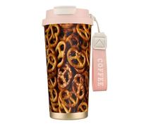 YXDVPALNE Patrón de pan de pretzels,Taza de café de acero inoxidable 316 con cordón, vaso térmico de viaje para coche, 500 ml