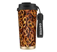 YXDVPALNE Patrón de pan de pretzels,Taza de café de acero inoxidable 316 con cordón, vaso térmico de viaje para coche, 500 ml