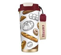 YXDVPALNE Patrón de pan sobre fondo blanco,Taza de café de acero inoxidable 316 con cordón, vaso térmico de viaje para coche, 500 ml