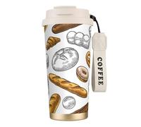 YXDVPALNE Patrón de pan sobre fondo blanco,Taza de café de acero inoxidable 316 con cordón, vaso térmico de viaje para coche, 500 ml
